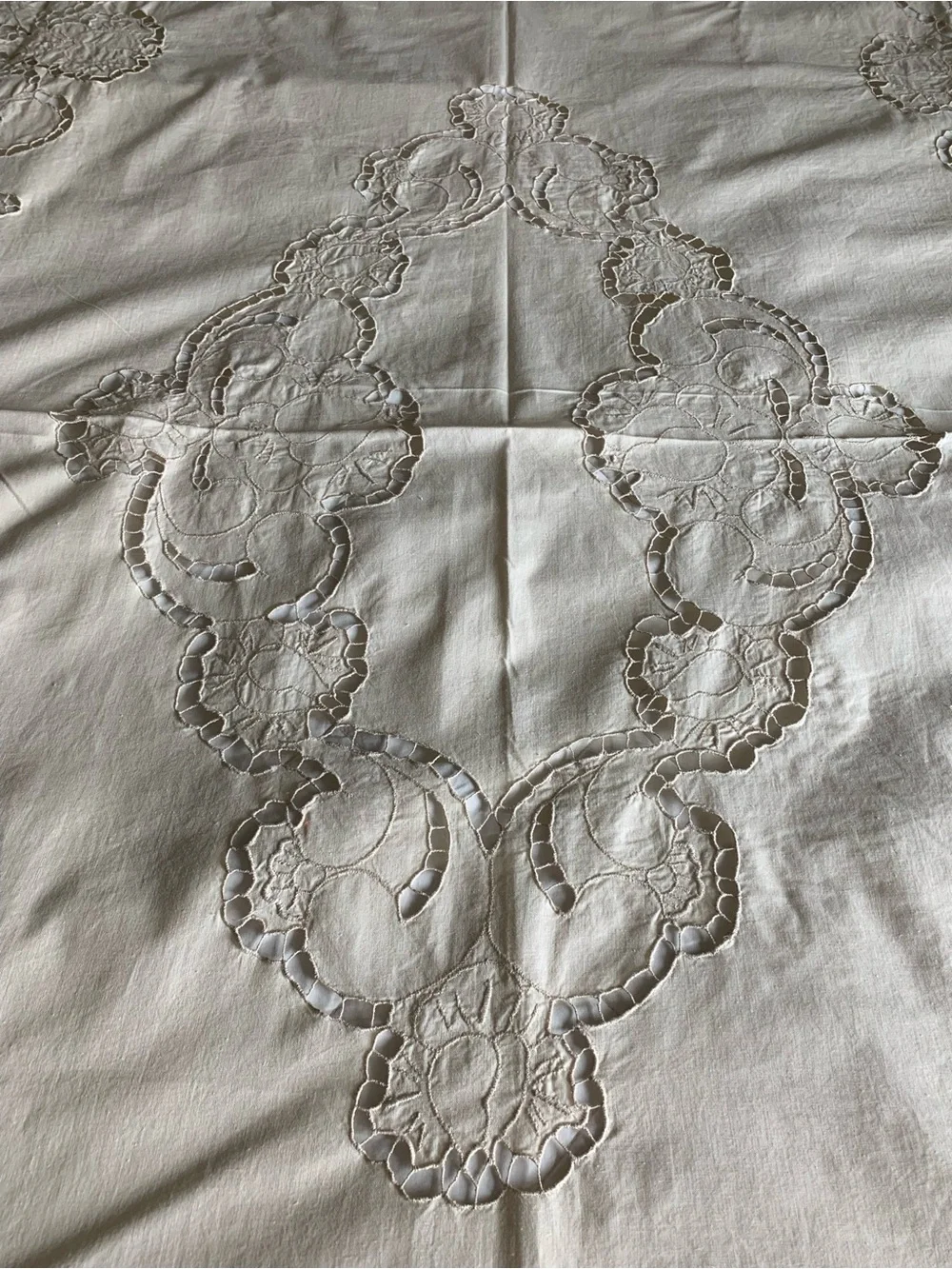 Vintage French Tablecloth or Bed Coverlet (shown on Queen bed) 104”x70” Pristine